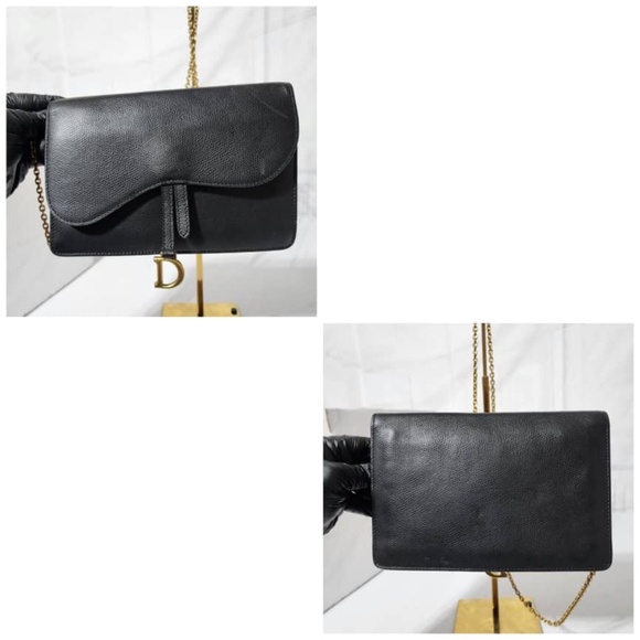 Authentic CHRISTIAN DIOR Grained Calfskin Wallet on Chain Black - Picture 5 of 12